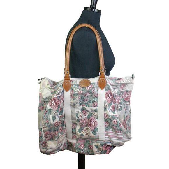 Vintage 80s 90s Gitano Large Tote Pastel Floral Patchwork Cottage Soft - Picture 1 of 4